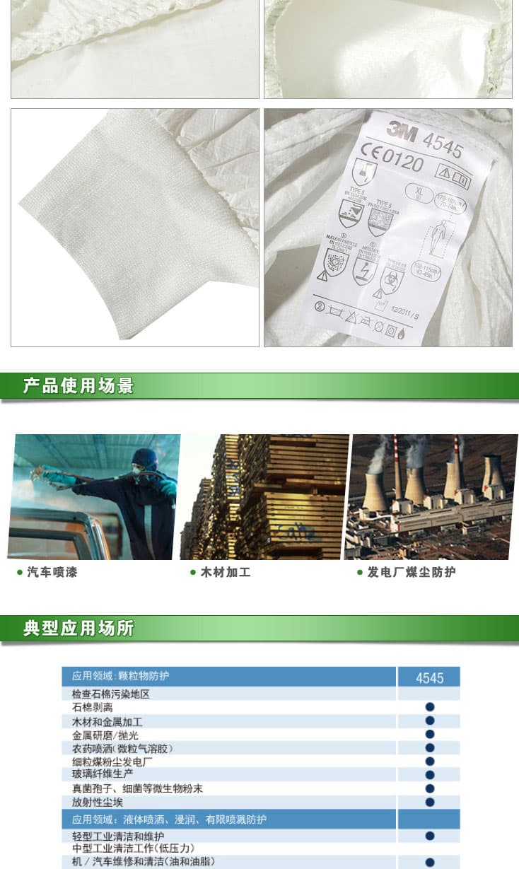 3M 4545 白色帶帽連體防護服